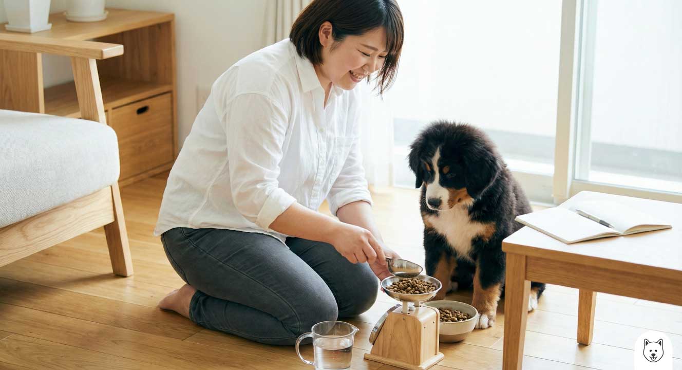 バーニーズマウンテンドッグの子犬の餌の量は？計算式や推移を解説