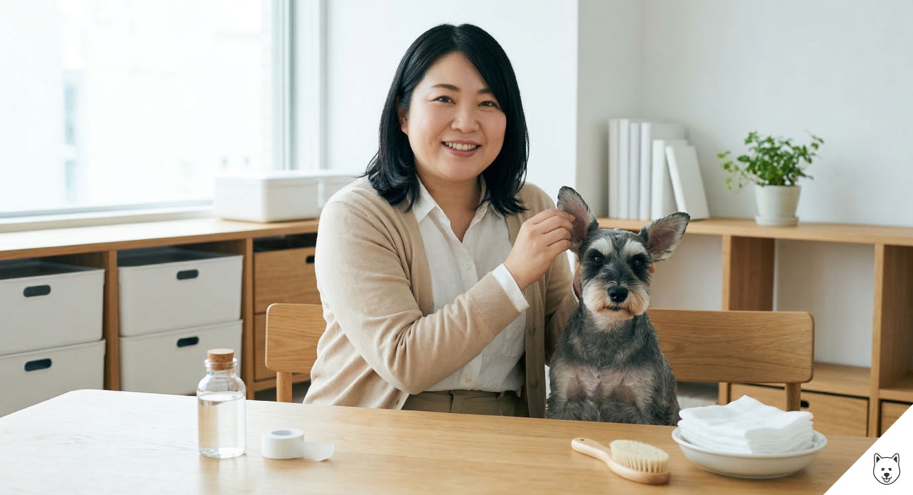 シュナウザーの立ち耳のケアと矯正の基本