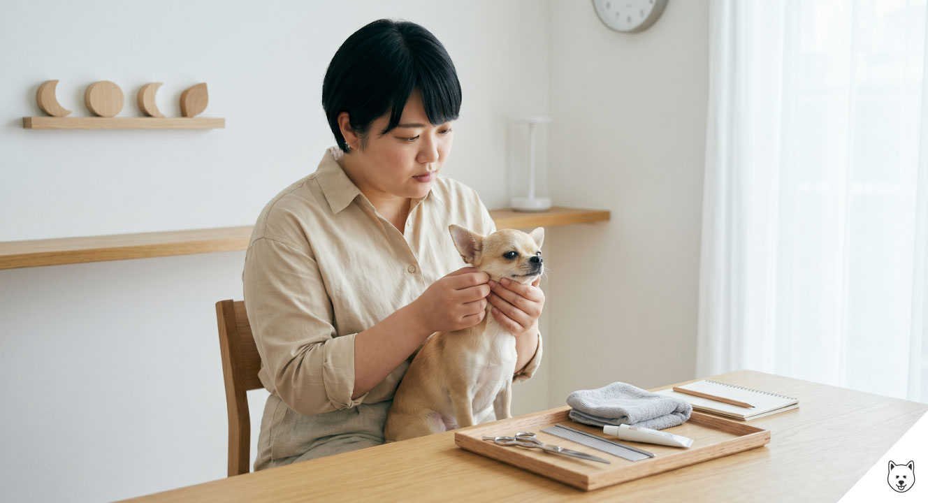 ・インプットした「データB」の以下の見出し（セクション）に適した画像を作成してください。
●テキストや文字は一切無い画像にすること。 ●アスペクト比は「16:9」にすること。
●人間を生成する場合は３０歳の愛嬌のある可愛らしいふくよかな体型の黒髪の日本人女性にすること。
●全体的に無印良品のようなモダンでシンプルな雰囲気

カット後の行動観察と注意点