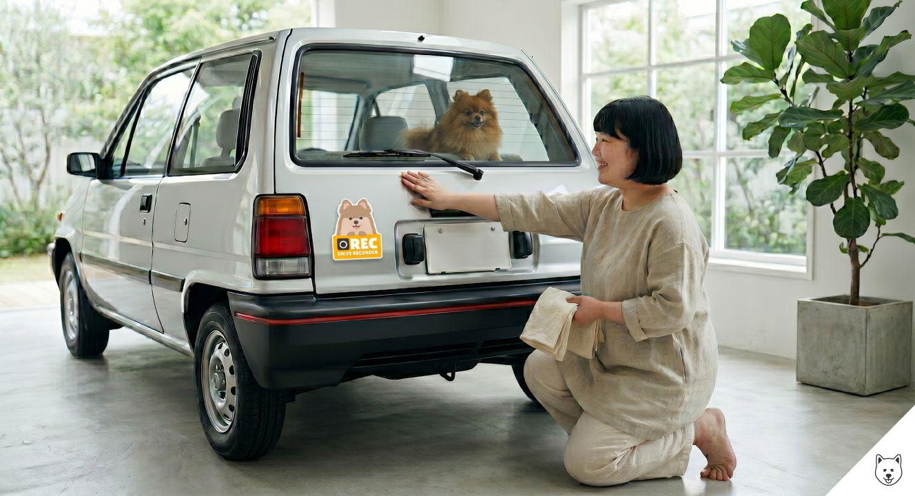 車の目立つ場所に正しく貼り付け